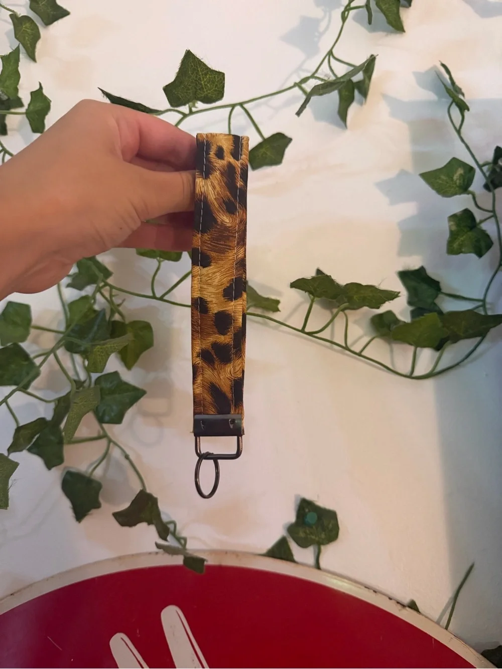 Leopard Print Wristlet Keychain - Brown